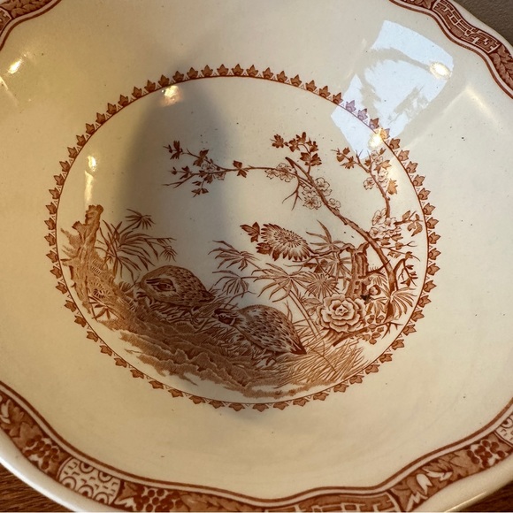 8 in Round Serving Bowl Furnivals 1913 Brown Quail Made in England - Picture 4 of 8